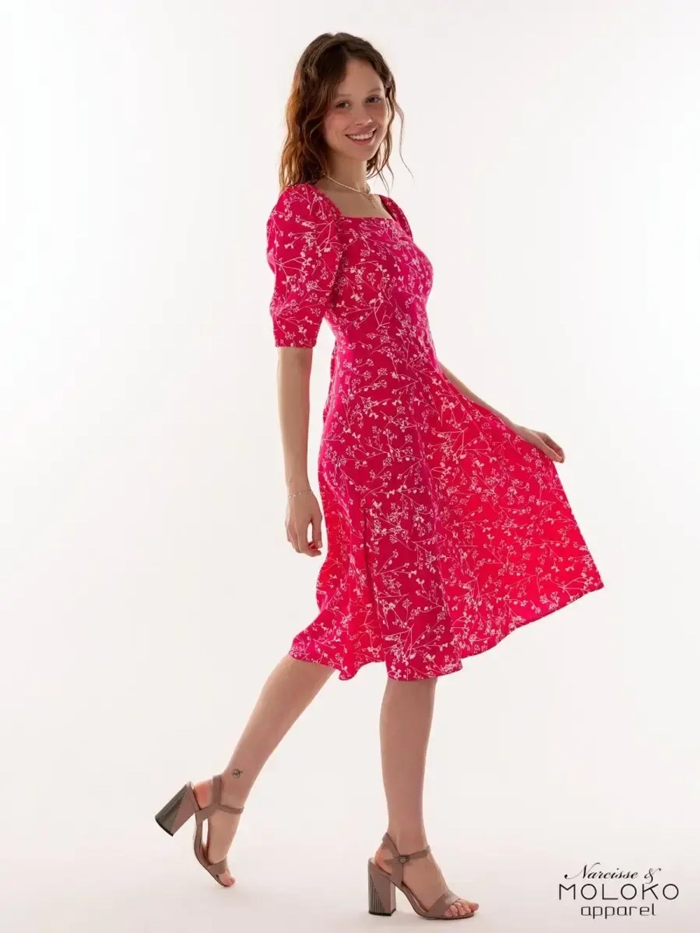 Платье летнее миди крестьянка в цветочек