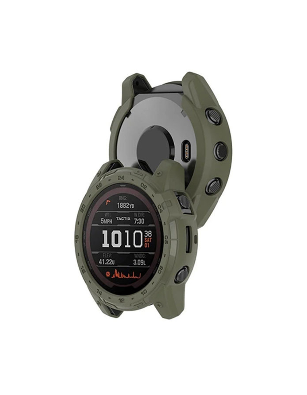 Защитный бампер чехол для часов Garmin Fenix 7X, Tactix 7 / 7 Pro, Enduro 2 материал TPU (Зеленый Хаки)