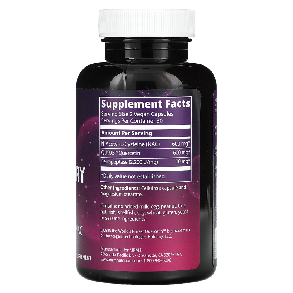 MRM Nutrition, средство для здоровья дыхательной системы с кверцетином и NAC, 60 веганских капсул