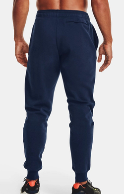 Мужские теннисные штаны Under Armour Rival Fleece Jogger - academy/onyx white