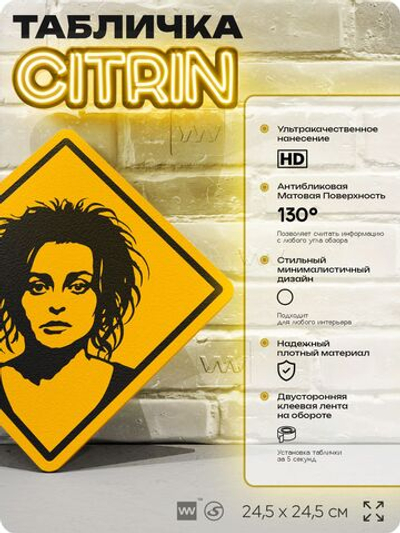 Табличка декоративная "Хелена Бонем Картер" на дверь и стену, прикольная штука в подарок, декоративный знак для комнаты, офиса, 24,5х24,5 см, пластиковая, Айдентика Технолоджи