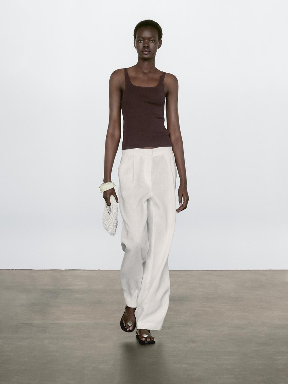 Massimo Dutti Топ из 100% хлопка в рубчик, бордово-красный