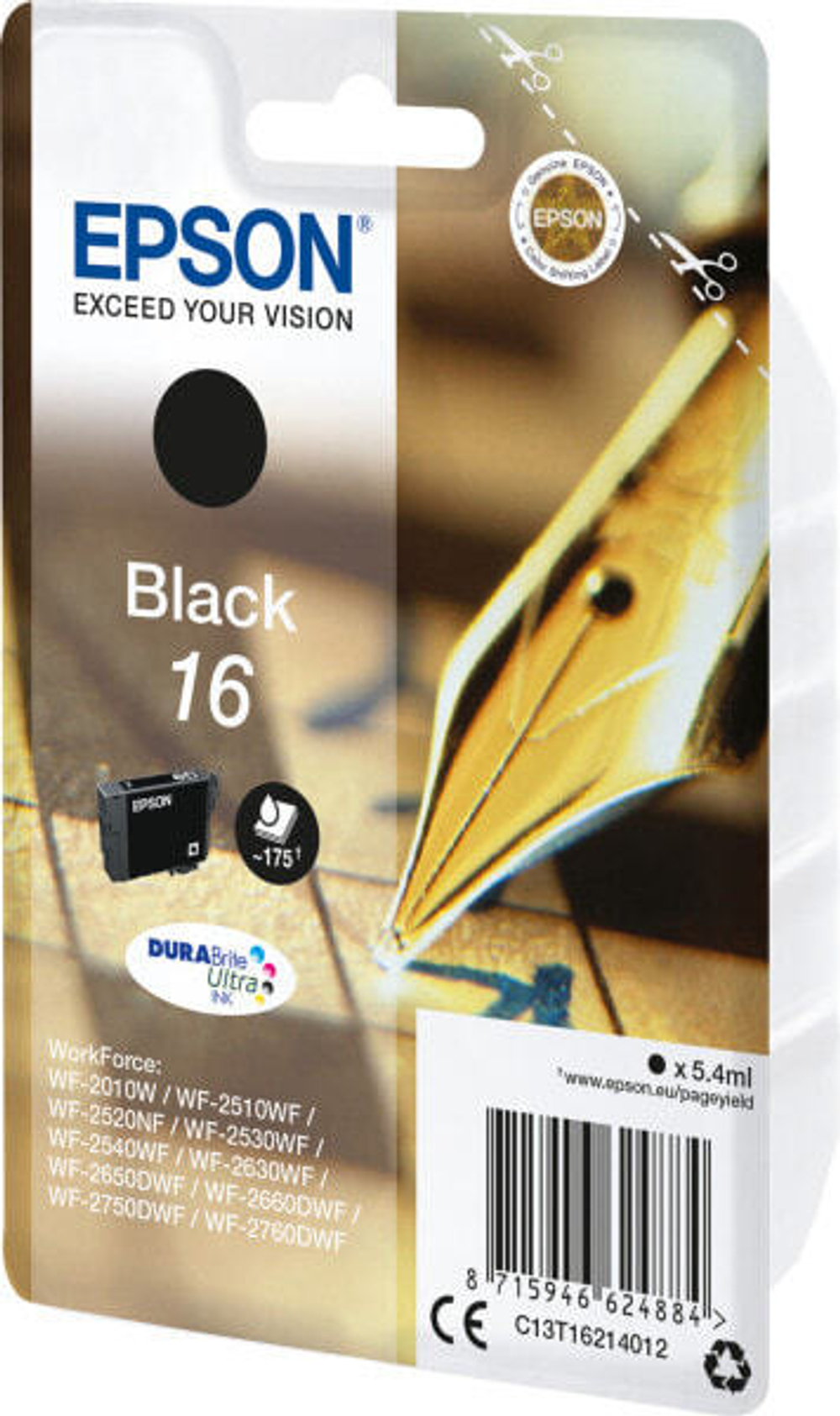 Картридж струйный черный 1 шт Epson 16 C13T16214022