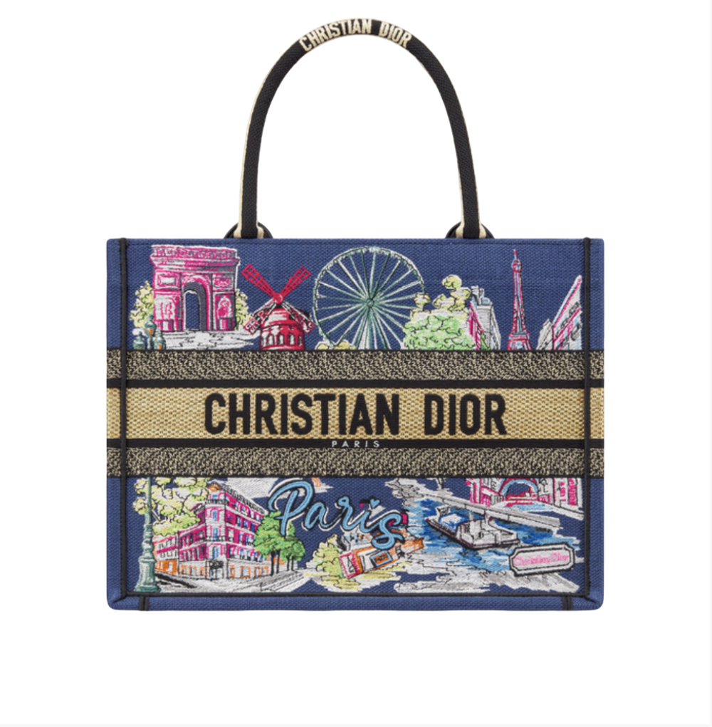 Сумка Dior Book Tote Paris Souvenir, вышивка, хлопок, мультиколор