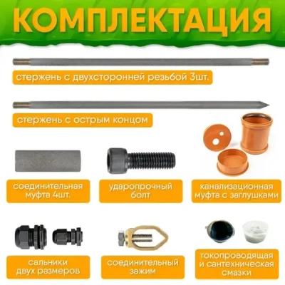 Комплект заземления для дома 6м из ОЦИНКОВАННОЙ стали d14