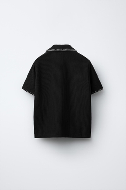 ZARA ЛЬНЯНАЯ РУБАШКА С КОНТРАСТНОЙ СТРОЧКОЙ, ЧЕРНЫЙ