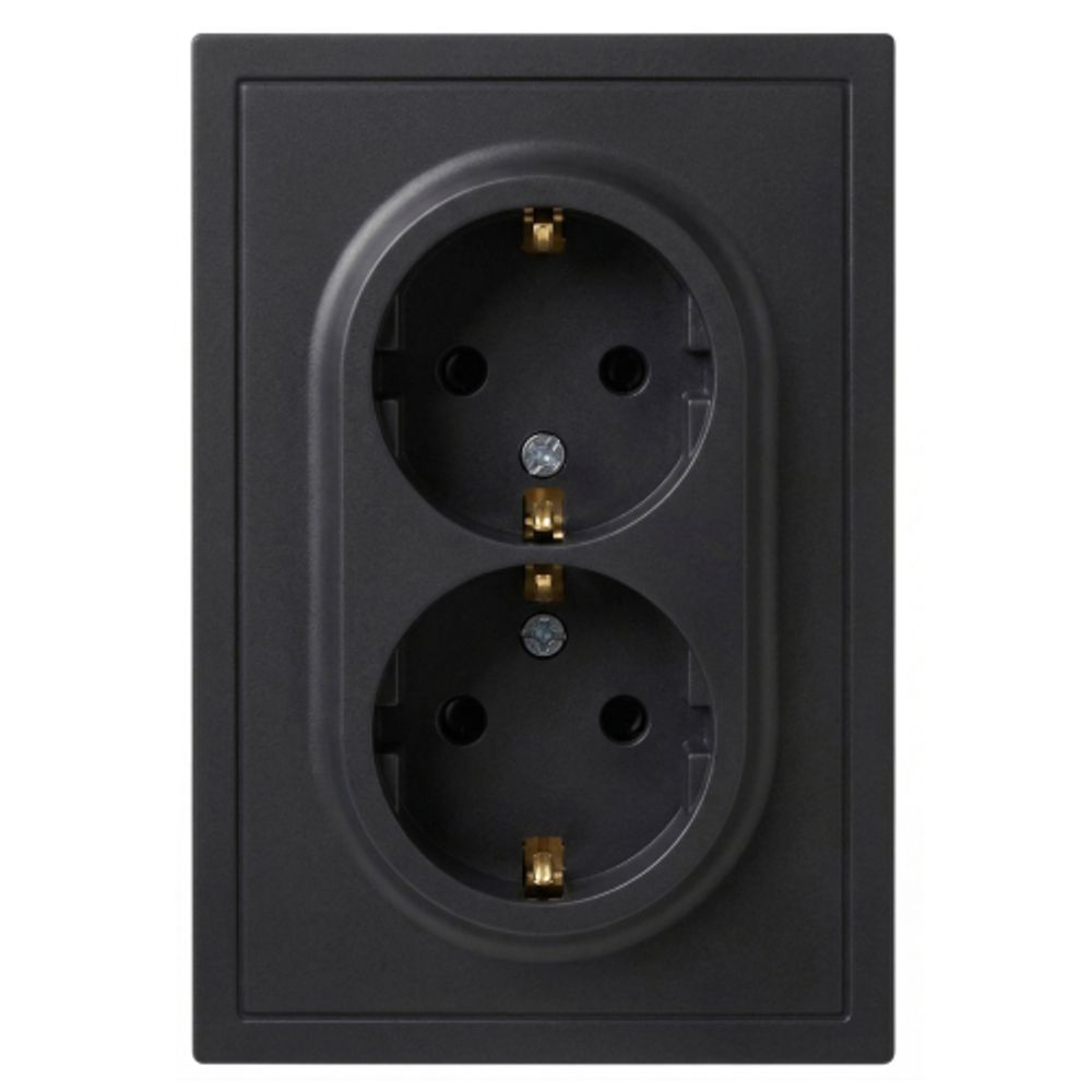 Розетка ЭРА Galaxy 15-2105-05 с заземлением двойная 2X2P+E Schuko со шторками IP20 16А-250В антрацит | Эра Galaxy