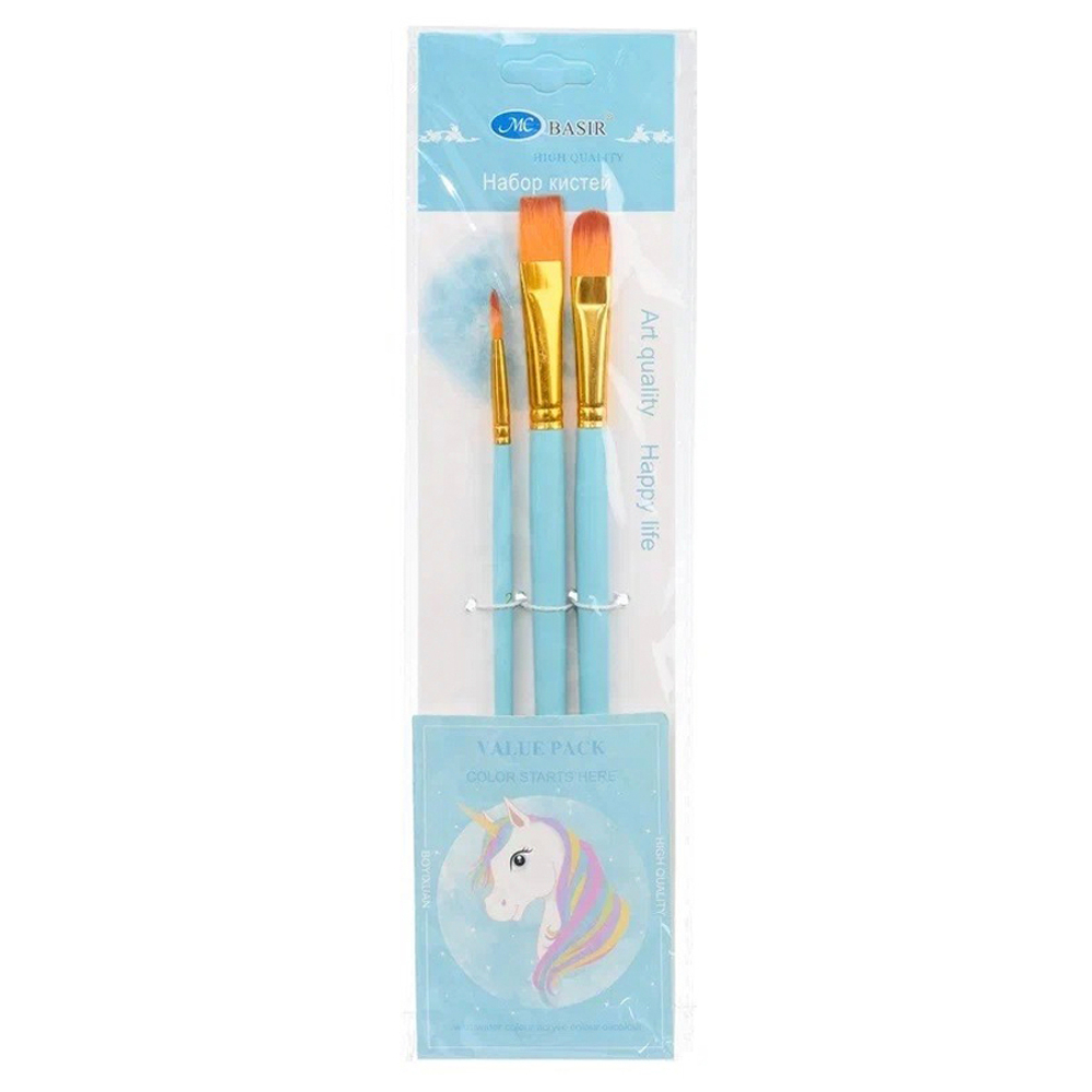 Кисть для рисования Basir художественная, нейлон, плоские, № 2,10,12, набор из 3 шт, ассорти