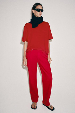 ZARA ДЖИНСЫ ПРЯМОГО КРОЯ СО СРЕДНЕЙ ПОСАДКОЙ — ZW COLLECTION, КРАСНЫЙ