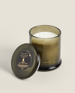 Zara Home Свеча ароматическая Basilicum 500 г, растительный воск, аромат свежий цитрусовый, Горчичный