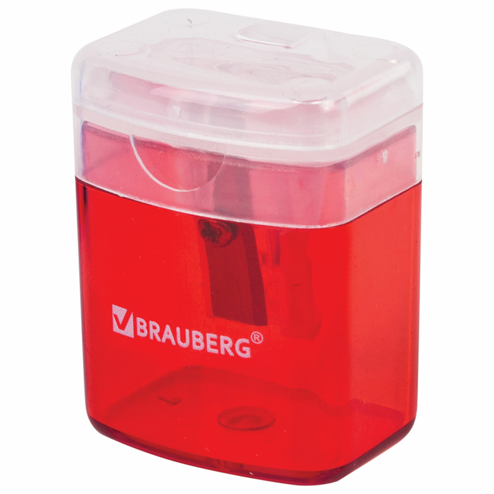 Точилка BRAUBERG "OfficeBox" с контейнером и крышкой прямоугольная в упаковке с подвесом ассорти (72 штуки в упаковке)