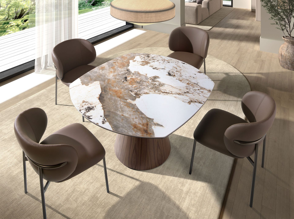 Раздвижной обеденный стол 1187 из керамики в мраморной отделке и ореха