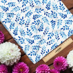 Ткань ниагара акварельные синие листочки