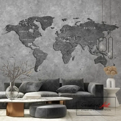Фотообои карта мира бетон лофт "Карта мира" 315см x 270см флизелин премиум моющиеся GradientArt WM2B315270G