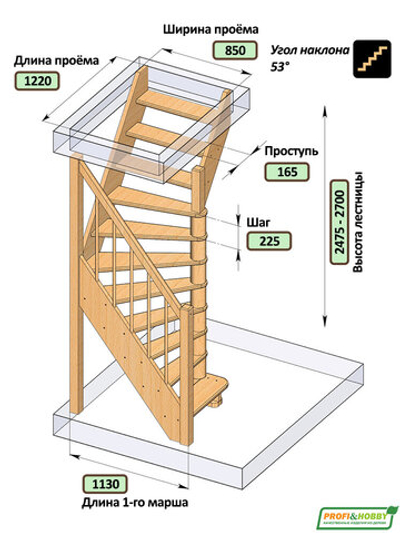 Лестница на второй этаж ЛС-91м Правая, Базовая, под покраску