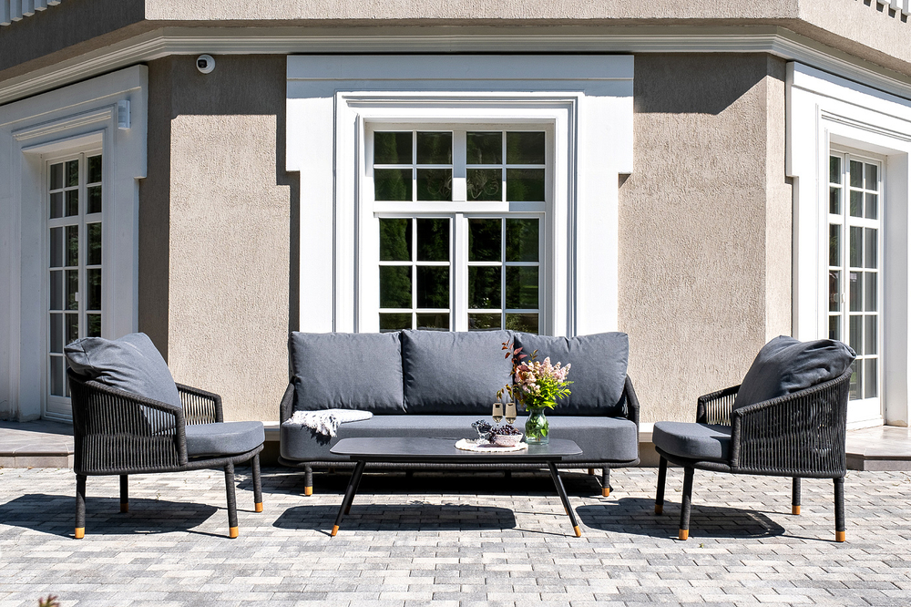 "Верона" лаунж-зона 5-местная плетеная из роупа (веревки), каркас алюминиевый темно-серый, роуп темно-серый