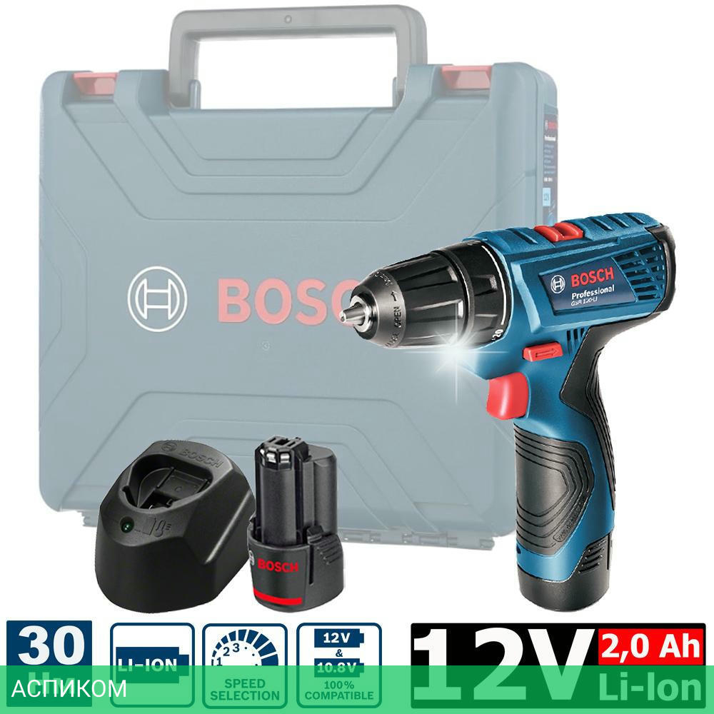 Дрель-шуруповерт Bosch GSR 120-LI Professional с 2-мя АКБ, кейс (06019G8000)