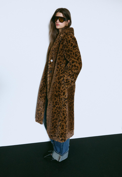 STRADIVARIUS Длинная шуба из искусственного меха с анималистическим принтом, бежевый