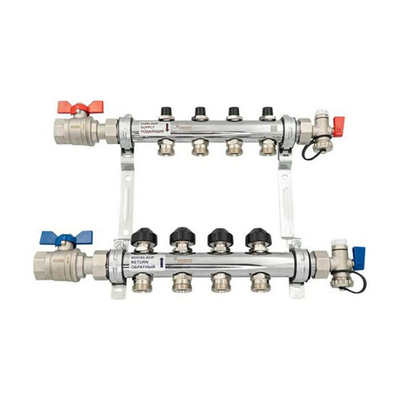 Коллекторная группа для радиаторного отопления РЕХАУ HKV - 1" на 4 контура 3/4"EK (нерж.сталь)