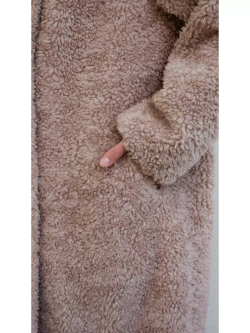 Шуба чебурашка длинная из овечьей шерсти, розовая-пудра, SilverFox