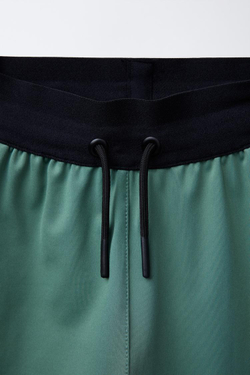 ZARA ШОРТЫ-БЕРМУДЫ С КОНТРАСТНЫМ ЛОГОТИПОМ, ЗЕЛЕНЫЙ