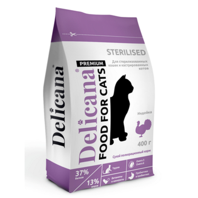 Деликана Delicana сух.д/кошек кастрированных и стерилизованных,индейка