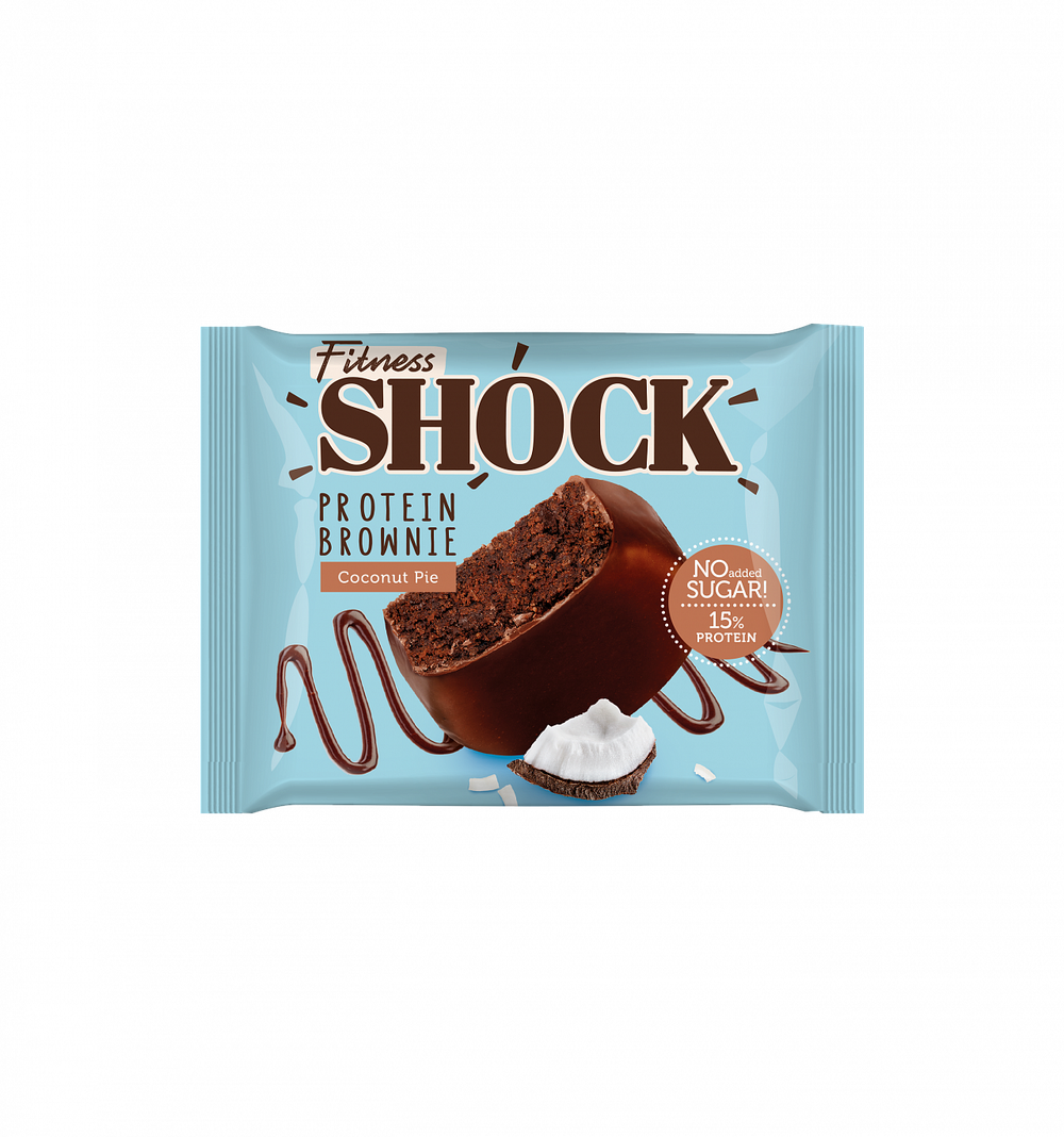 Пирожное глазированное FitnesShock 50 гр. Брауни. Кокосовый пирог.