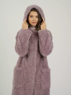 Шуба из овечьей шерсти чебурашка тедди, сиреневый, SilverFox