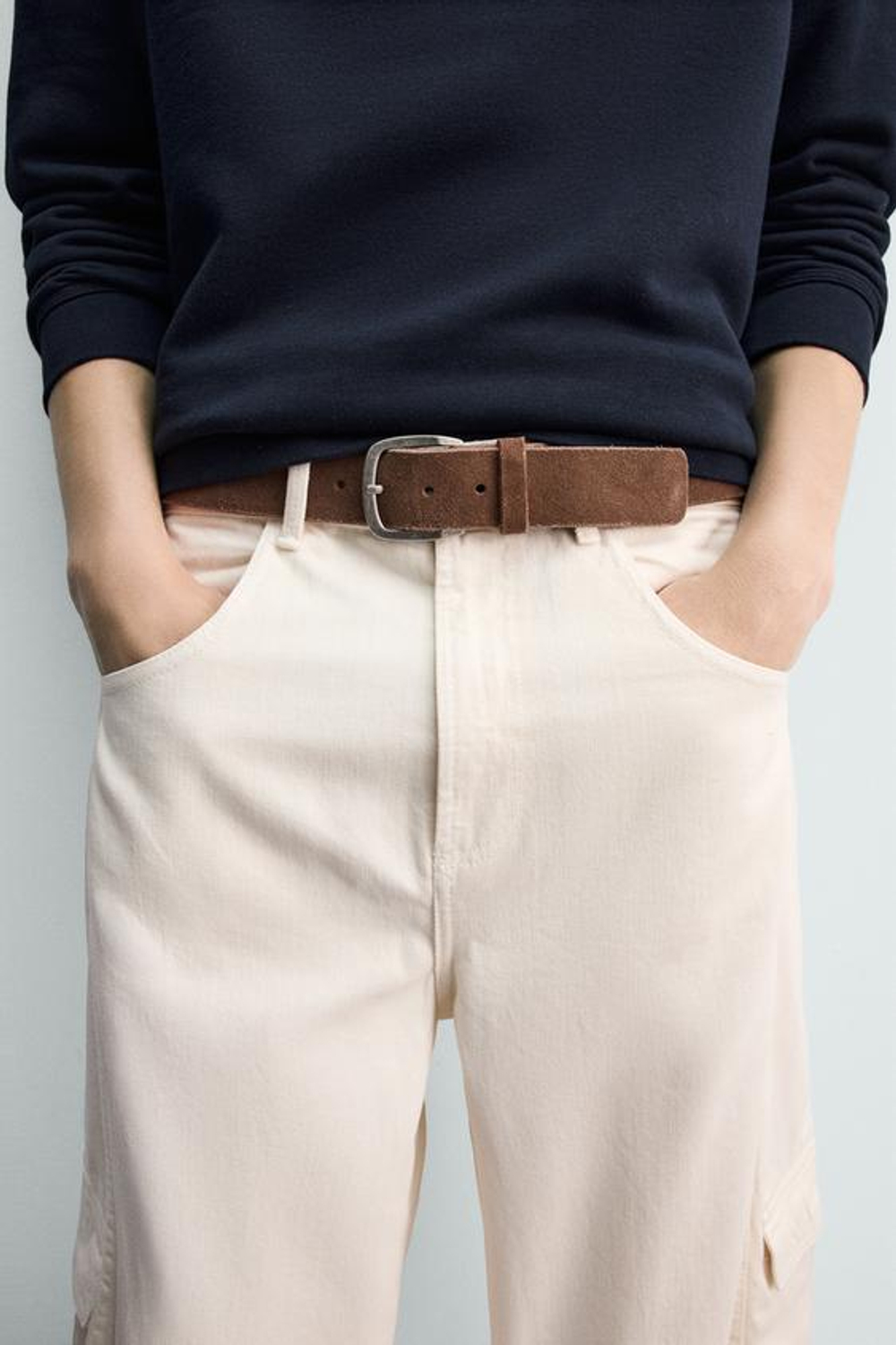 ZARA БРЮКИ КАРГО BAGGY FIT СО ШВАМИ, ЭКРЮ