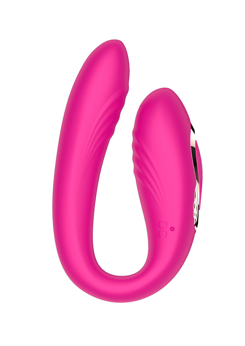 Розовый U-образный вибратор с вращающейся вагинальной частью