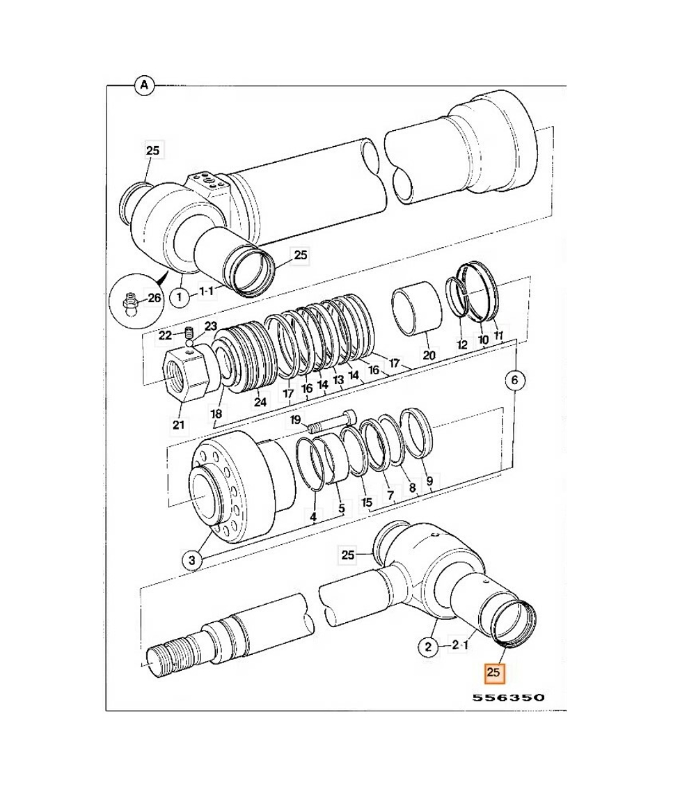 Схема установки сальника  штока г/ц ковша JCB JS200 - JS220 332/C6733