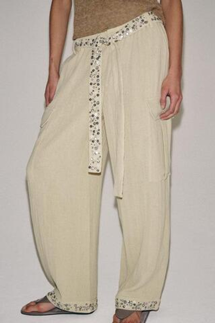 ZARA БРЮКИ КАРГО С ПАЙЕТКАМИ — ZW COLLECTION, СВЕТЛЫЙ ХАКИ