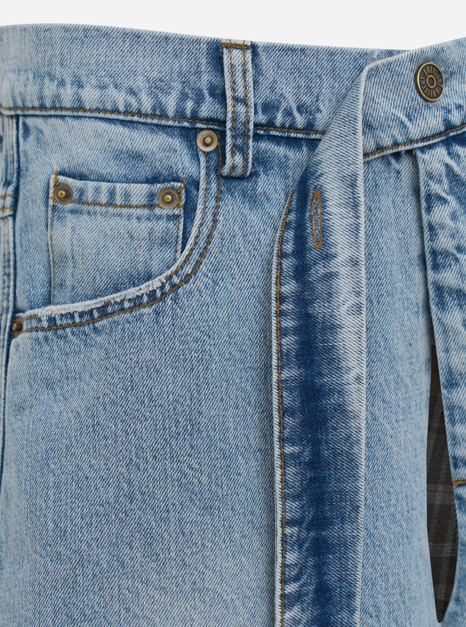 Джинсовая юбка-саронг с клетчатой подкладкой