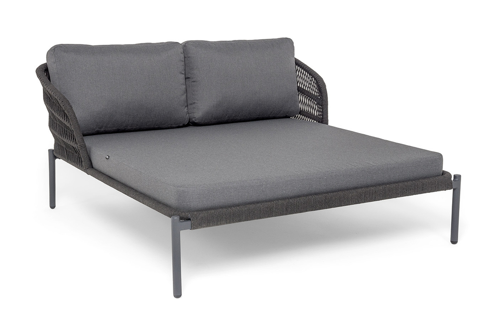 "Позитано" лежак плетеный из роупа, каркас алюминий темно-серый (RAL7024) муар, роуп темно-серый круглый, ткань темно-серая 027