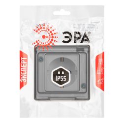 Розетка ЭРА Эксперт 11-2501-01 с заземлением с крышкой 2P+E IP55 16A-250В ОУ белый