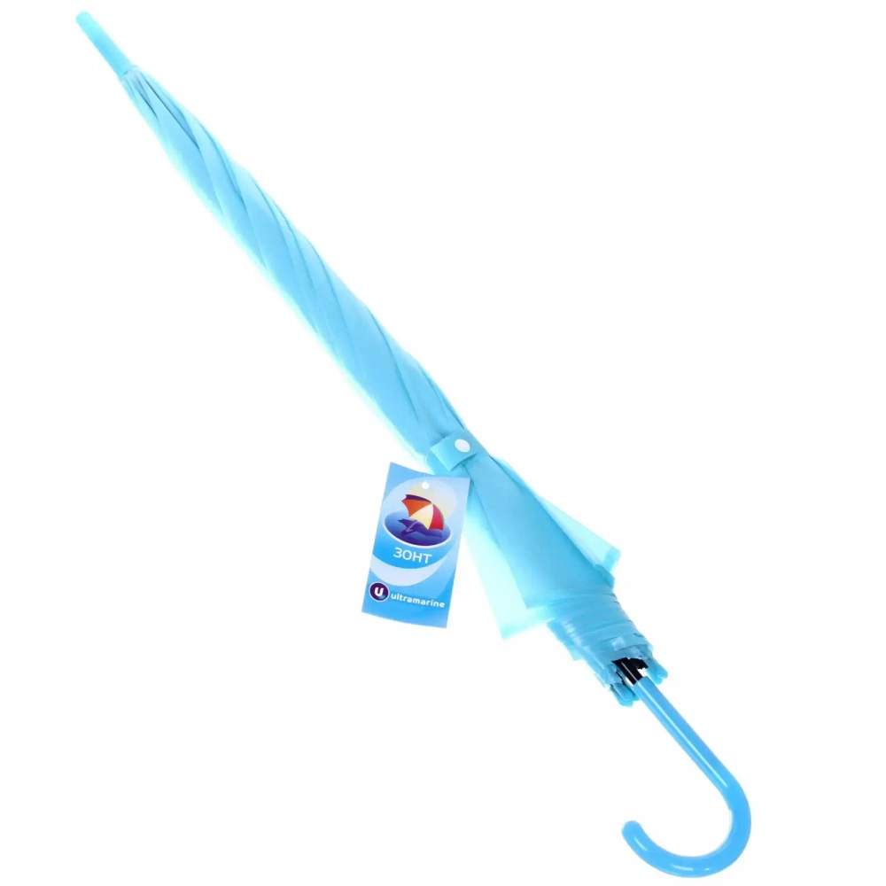 Зонт-трость женский «Классический» цвет голубой, 8 спиц, d-92см, длина в слож. виде 71см