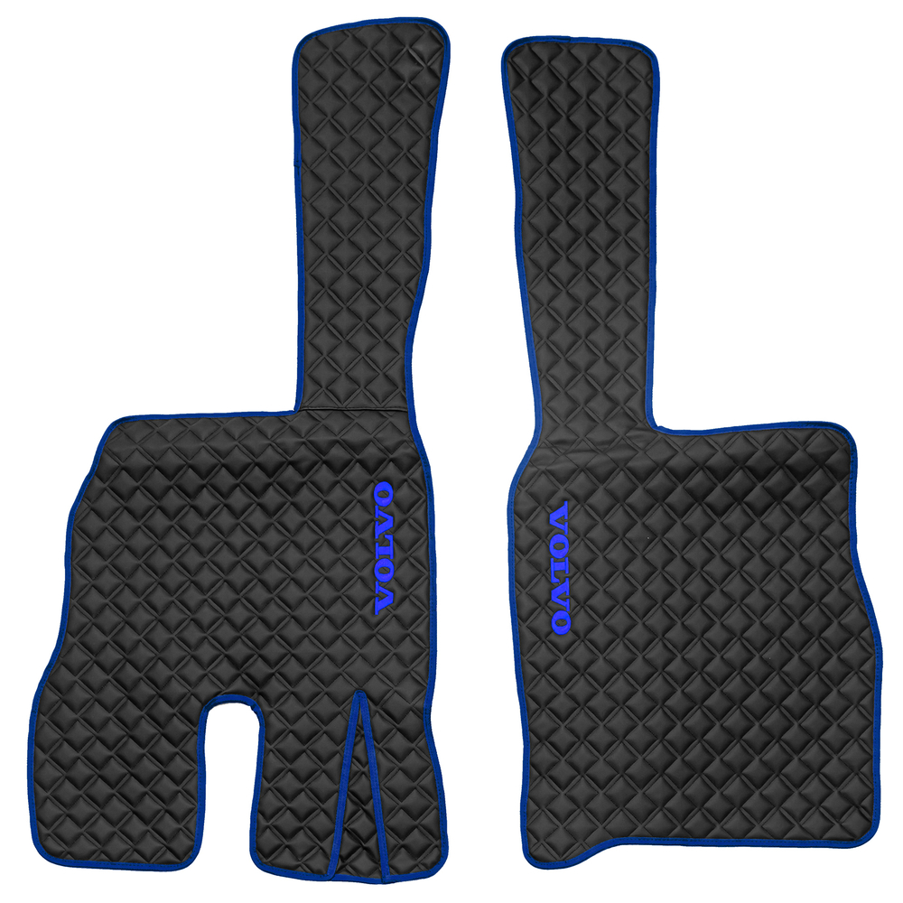 Ковры VOLVO FM до 2008 года (экокожа, черный, синий кант, синяя вышивка)