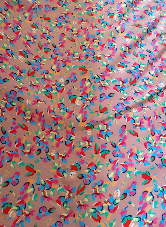 Штапель принт геометрия голуб/желт/красн на бежевом D58C1