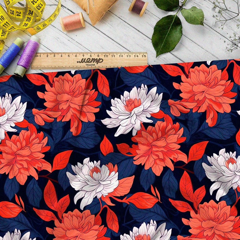 Ткань премиум Оксфорд 600D кораловый цветочный акцент