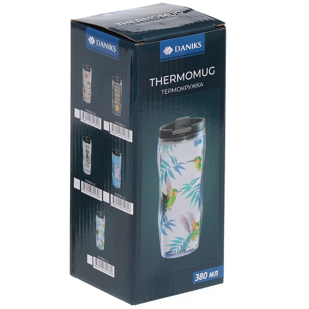 Термокружка пластик, 0.38 л, Daniks, Кофе 2, колба пластик, YYCF001-11