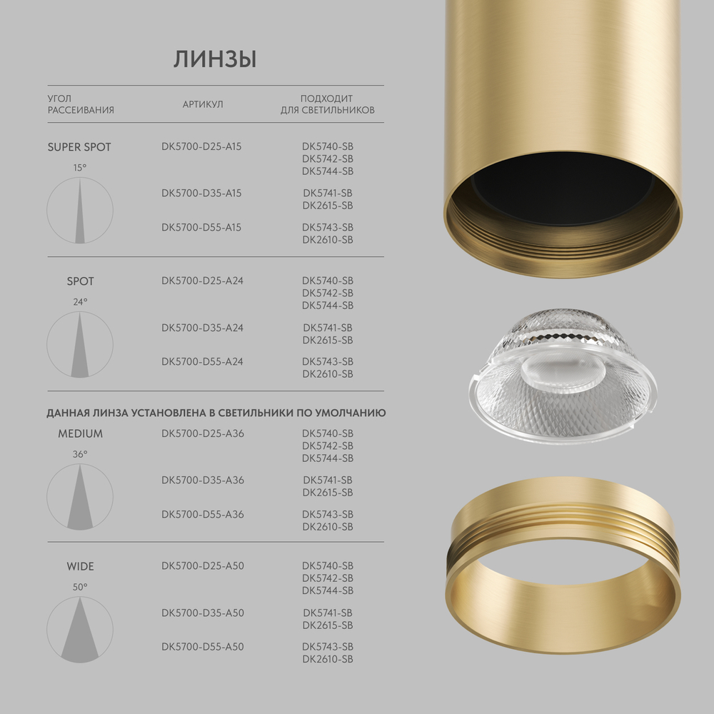 DK2615-SB Накладной светильник SHINE TUBE со светодиодом, D45*H115, IP20, 3000К, 7W, RA?90, сатинированная латунь, алюминий