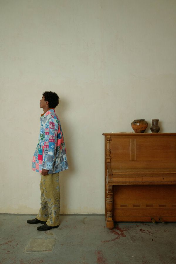 Куртка в Технике Пэчворк / Patchwork Padded голубая - фото 3