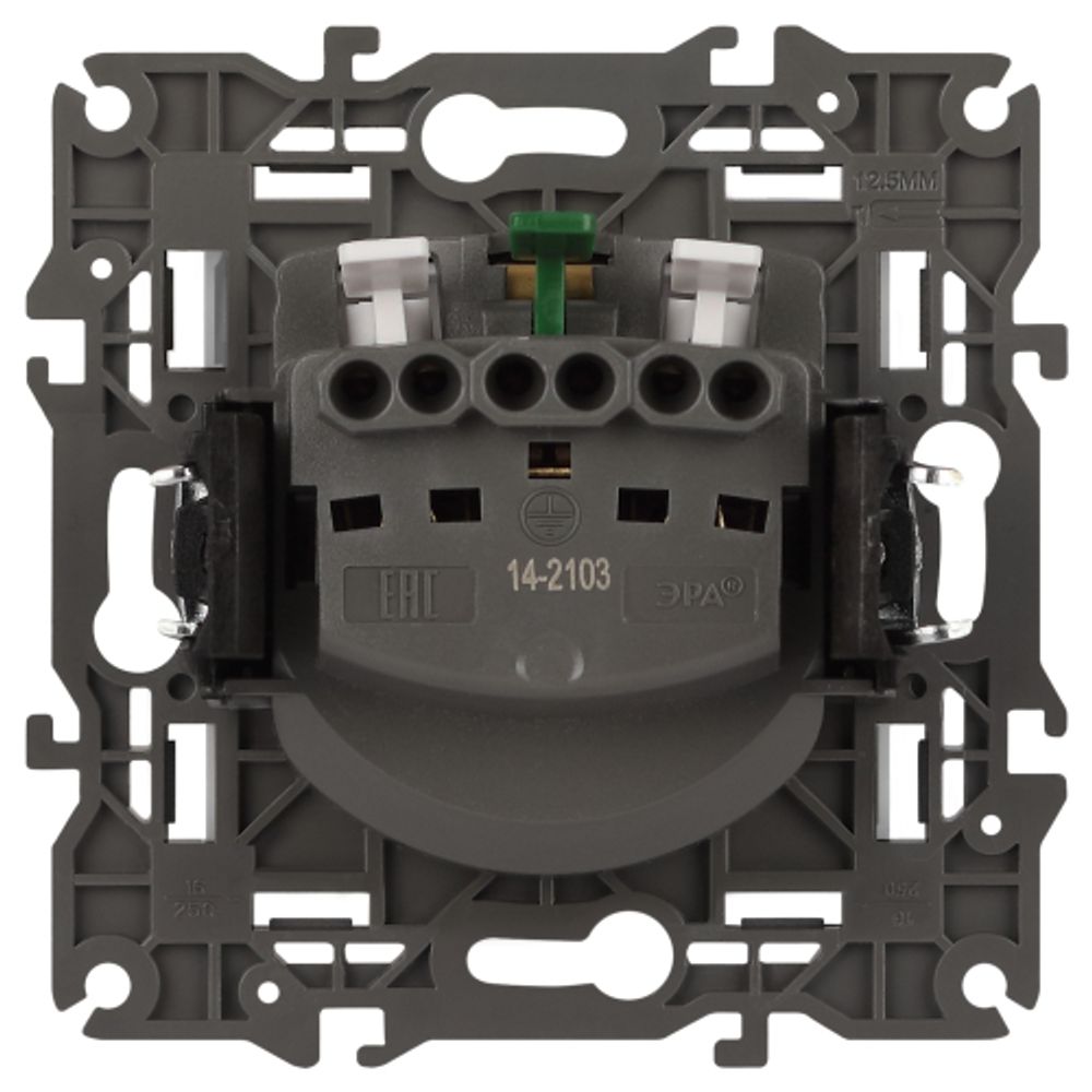 Розетка ЭРА Elegance 14-2103-01М с заземлением 2P+E Schuko со шторками с крышкой 16А-250В белый матовый