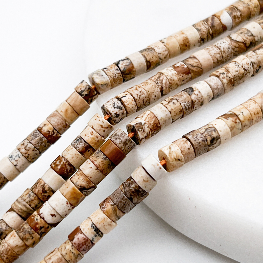 "Яшма пейзажная" бусины, размер около 4*2 мм, цена за 37-38 шт (1/4 нити)