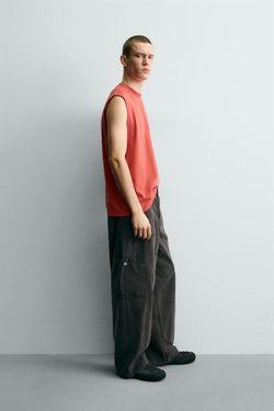 ZARA МАЙКА С ЭФФЕКТОМ ПОТЕРТОСТИ, КРАСНЫЙ