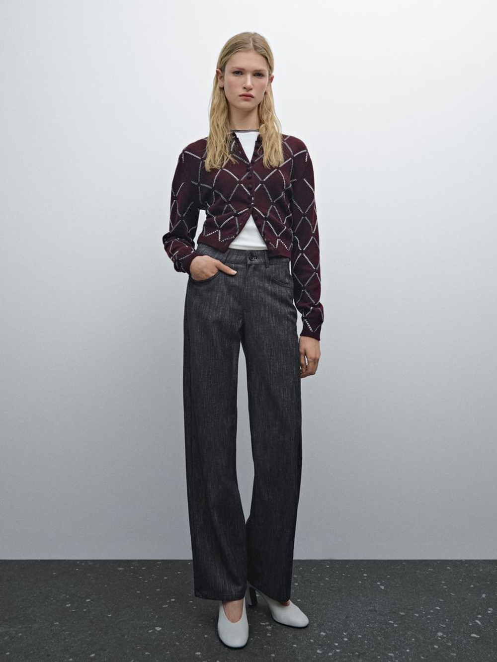 Massimo Dutti Брюки прямого кроя из смесового хлопка с меланжевым узором, меланжево-синий