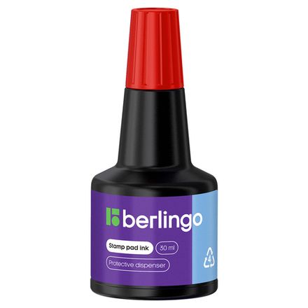 Штемпельная краска Berlingo, 30мл, на водной основе, с дозатором, красная