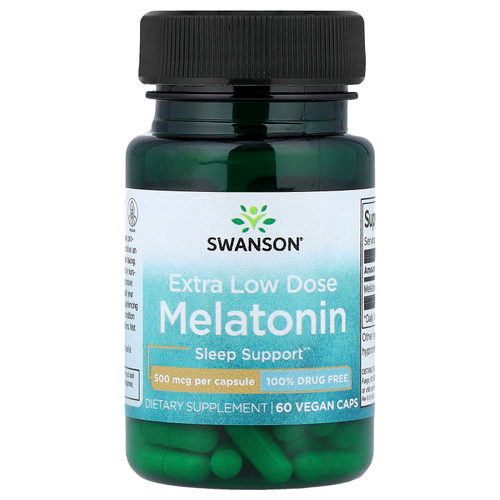 Swanson Vitamins, мелатонин, сверхнизкая доза, 500 мкг, 60 веганских капсул