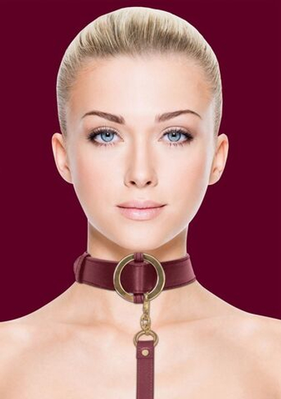 Бордовый ошейник с поводком Collar With Leash