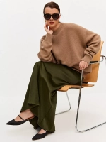 Юбка для весны, атласная, хаки, шелковая на резинке